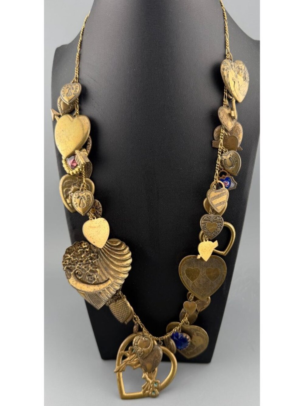 Vintage Pididdly Links Charm Necklace Kingston NY Heart Charms Statement 23"